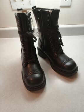 wild fable Black Lace-Up Combat Boots with Brogue Toe